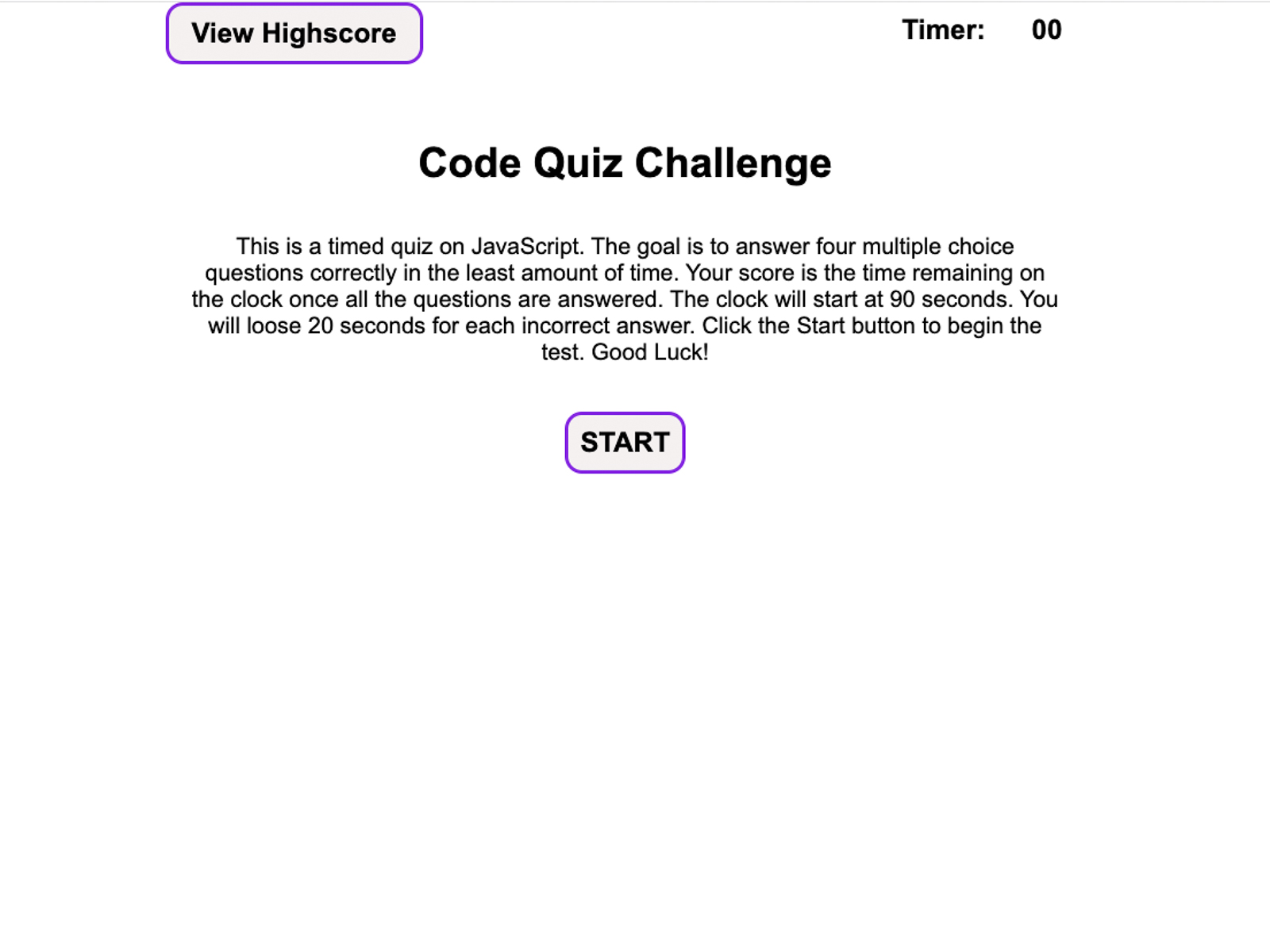 screenshot of Code Quiz 1.0