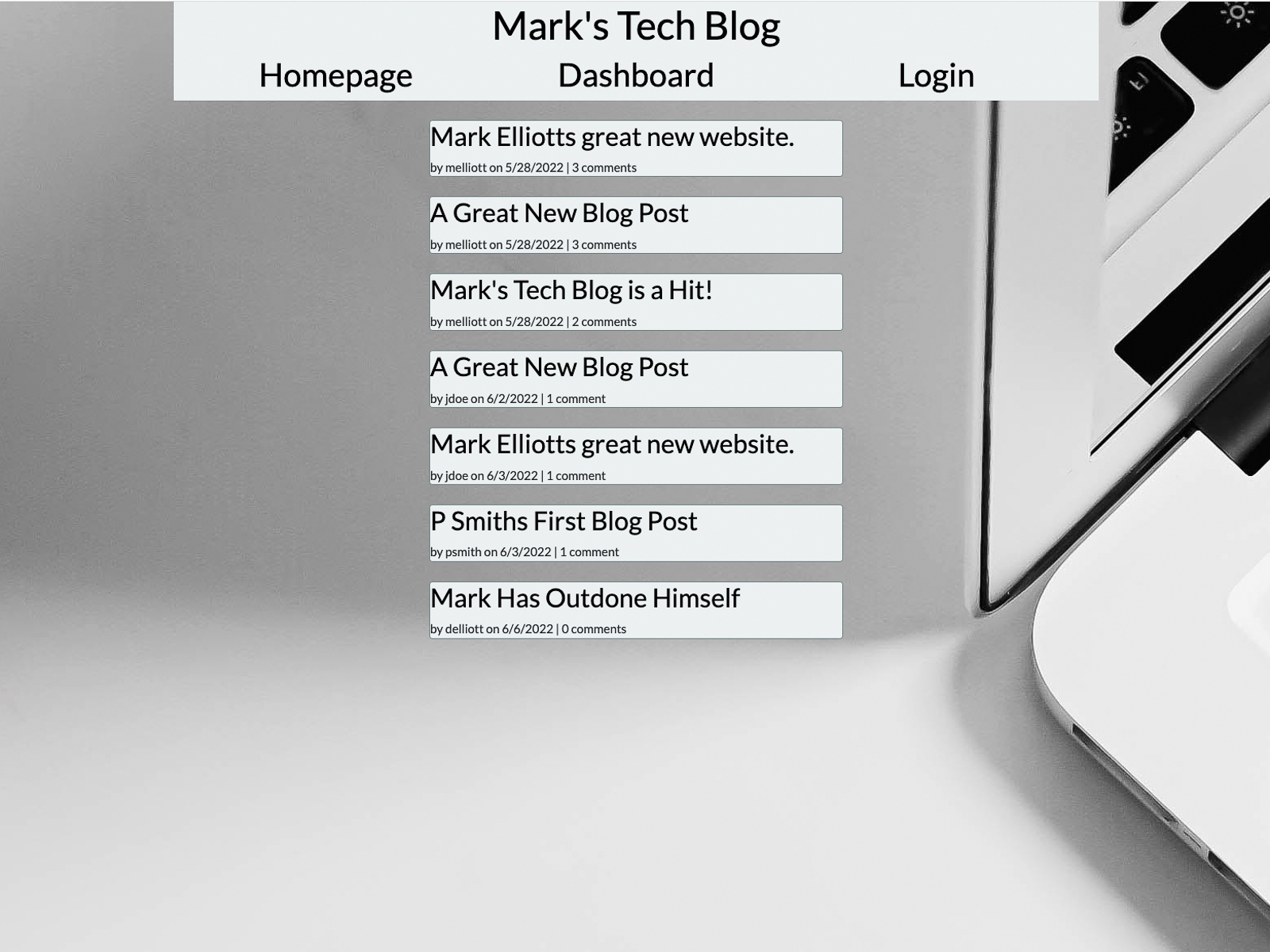 screenshot of Mark's Tech Blog 1.0